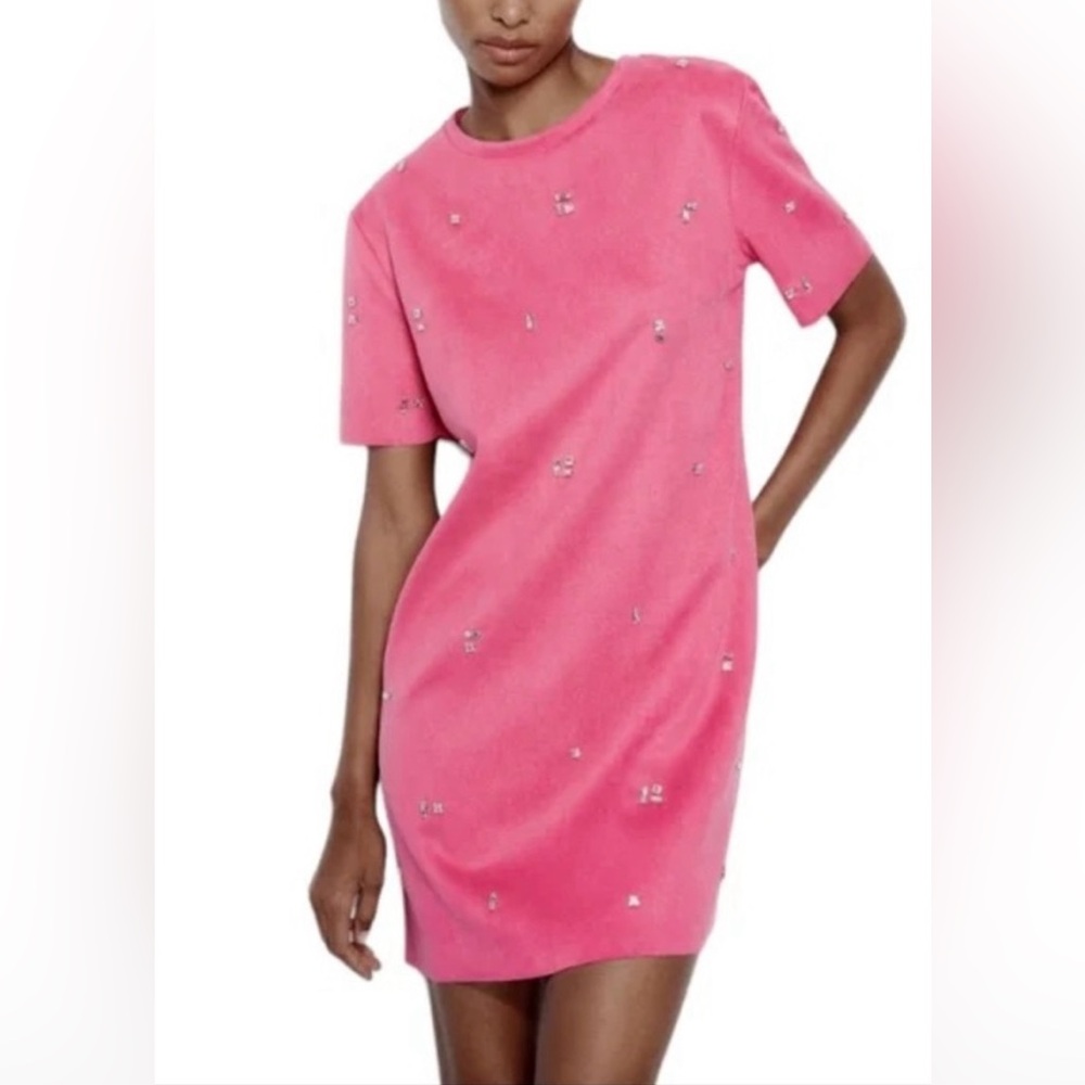 Zara Pink Jewel-Embellished Mini Dress